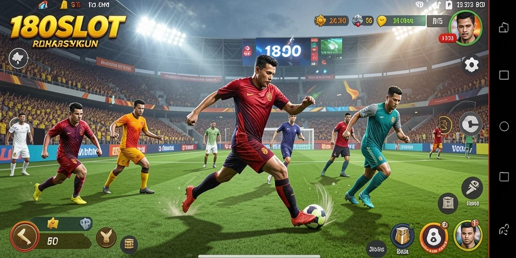 Screenshot menunjukkan gameplay seru 180SLOT dengan aksi olahraga yang mendebarkan.