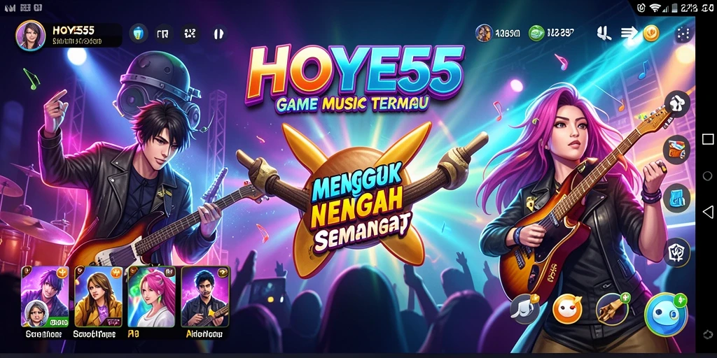 Tampilan gameplay HOYE55 dengan berbagai tantangan musik yang seru.
