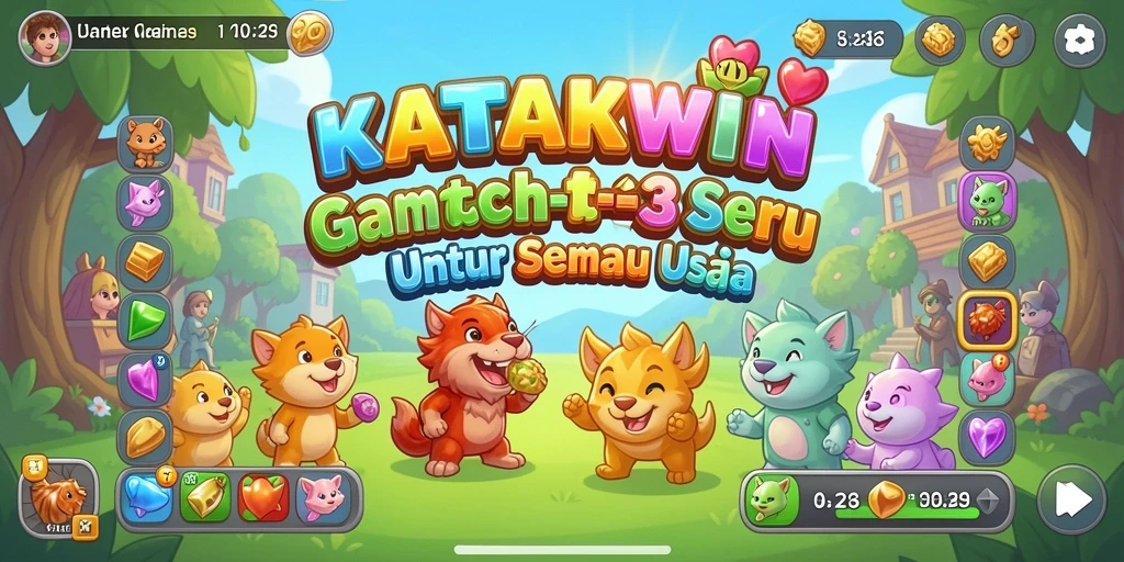 Screenshot gameplay KATAKWIN menampilkan keseruan mencocokkan objek di papan permainan.