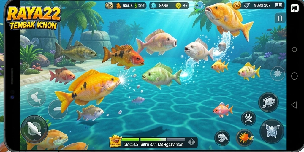 Tampilan gameplay RAYA22 dengan aksi tembak ikan yang seru.