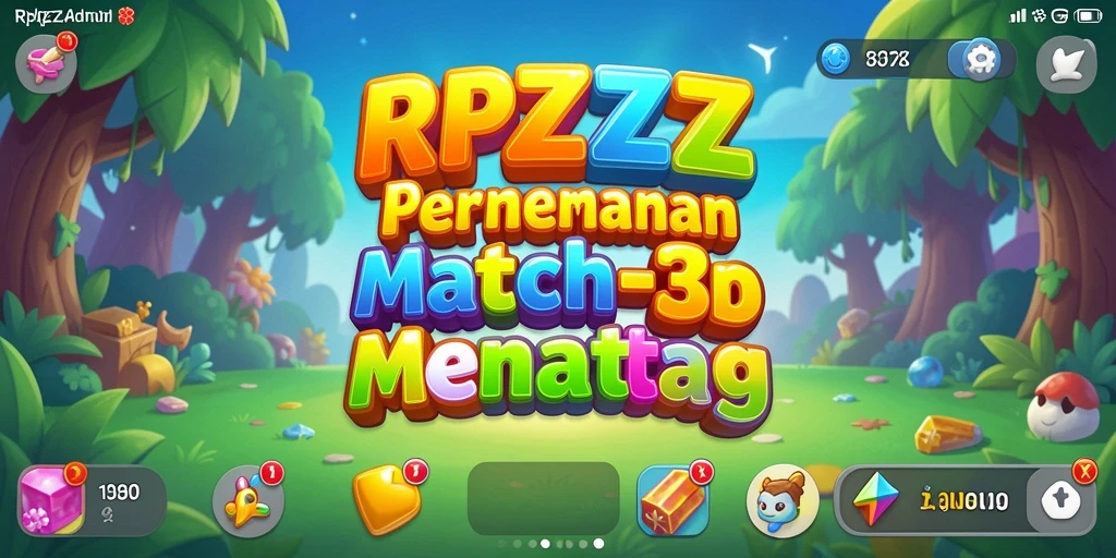 Screenshot RPZZZ menunjukkan gameplay Match-3 yang menarik dan penuh warna.