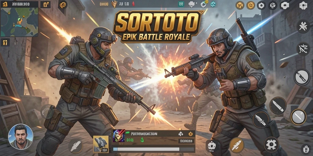 Gameplay SORTOTO yang mendebarkan dan aksi seru Battle Royale.